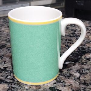 Fitz & Floyd Correlations Green Coffee Mug Yellow Trim Colorful Kitchen